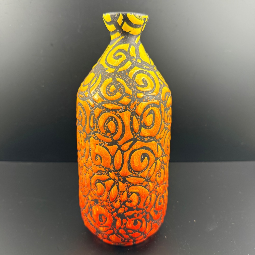 Alvino Bagni for Raymor Sgraffito Italian Pottery Vase Orange Yellow Mid Century